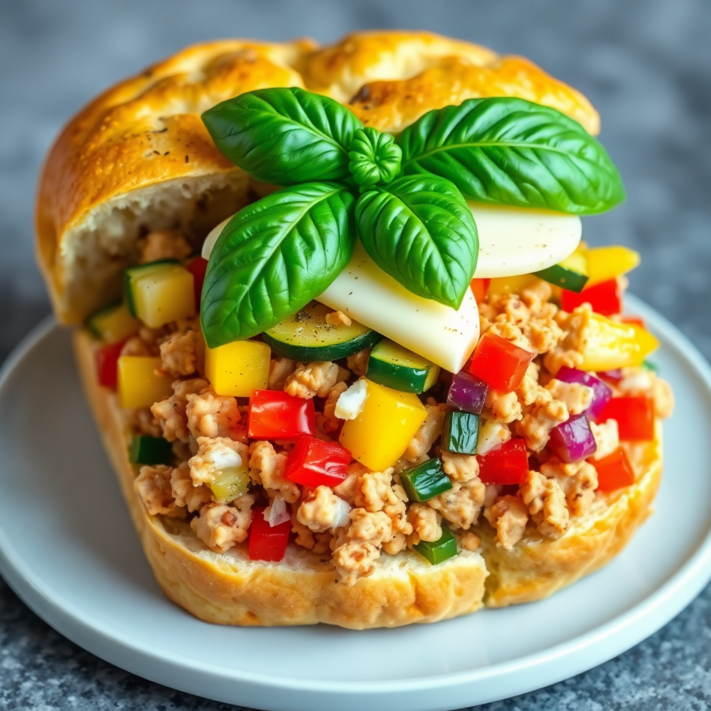 Mediterranean Chicken Focaccia Sandwich