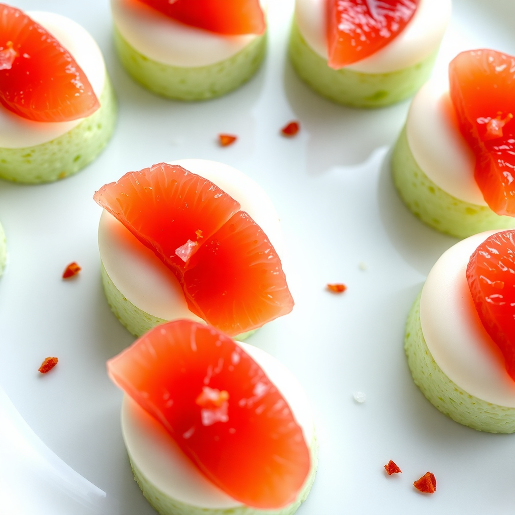 Spicy Grapefruit Mezcal Mousse on Lime Sponge Mini Cakes