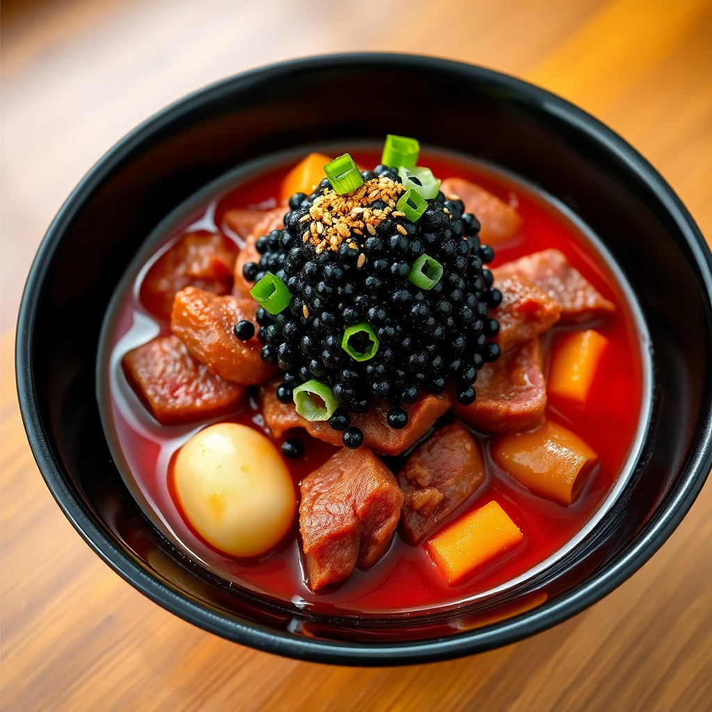Luxury Tteokbokki with Beef, Caviar, and Gold Powder