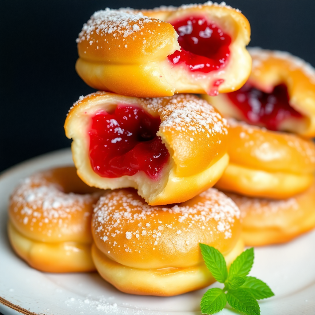 Raspberry Jam and Mint Crystal Doughnuts