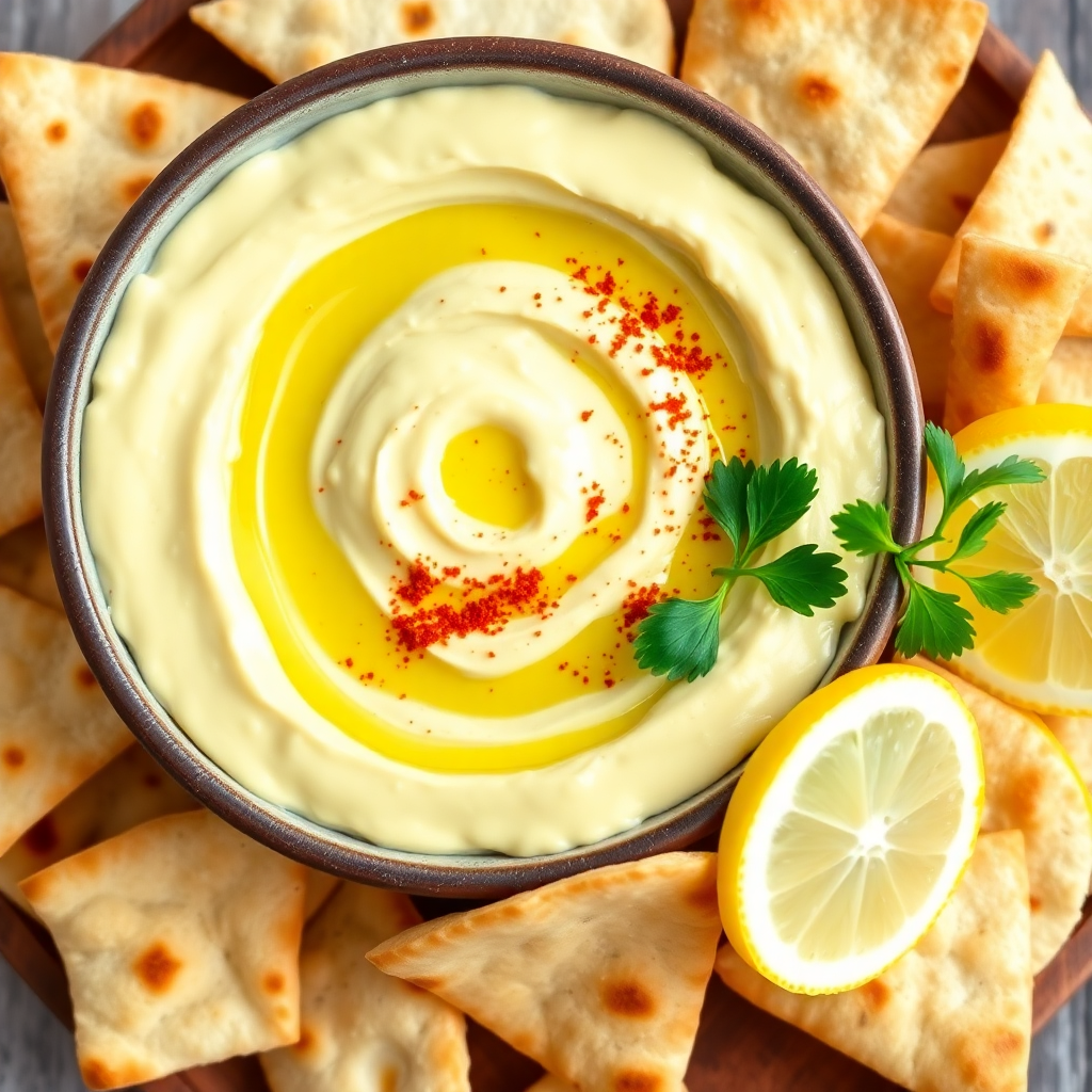 Zesty Lemon Hummus with Pita Chips