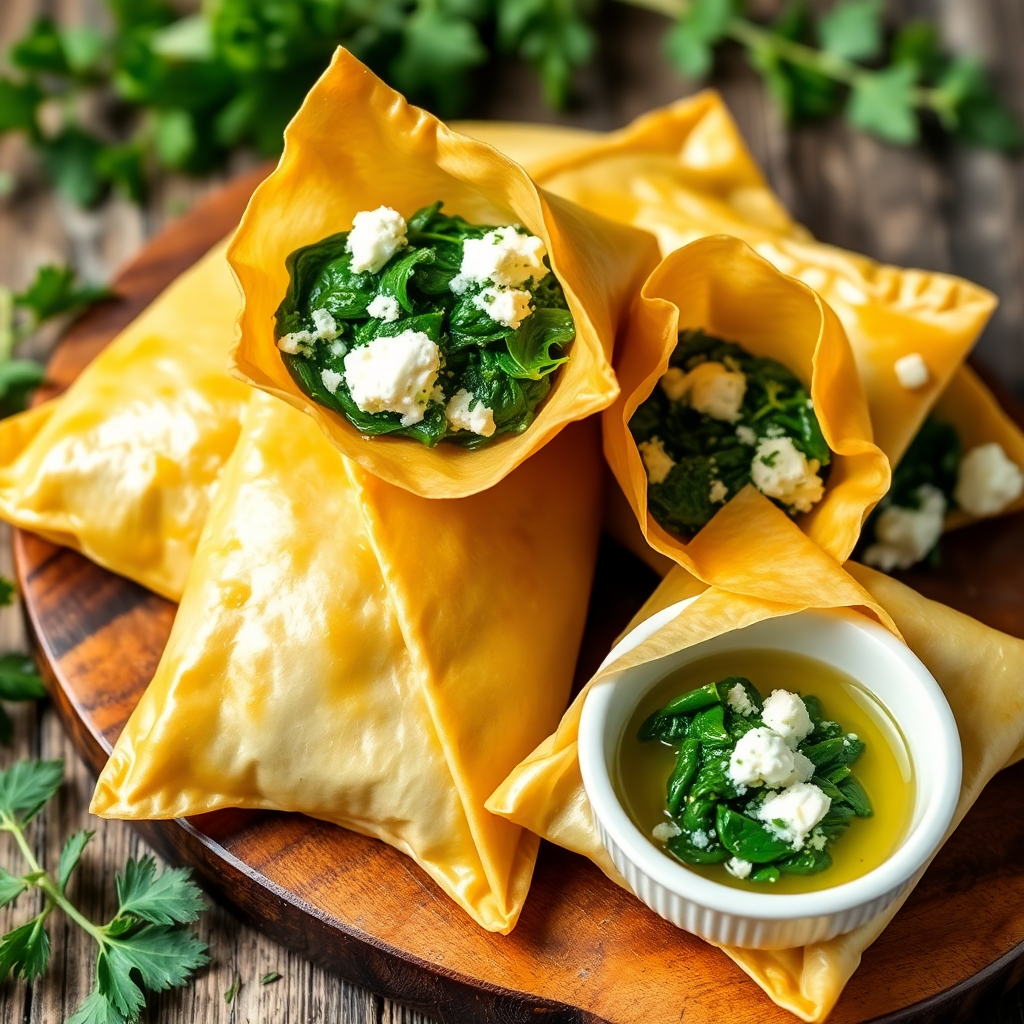 Spinach and Feta Stuffed Phyllo Parcels