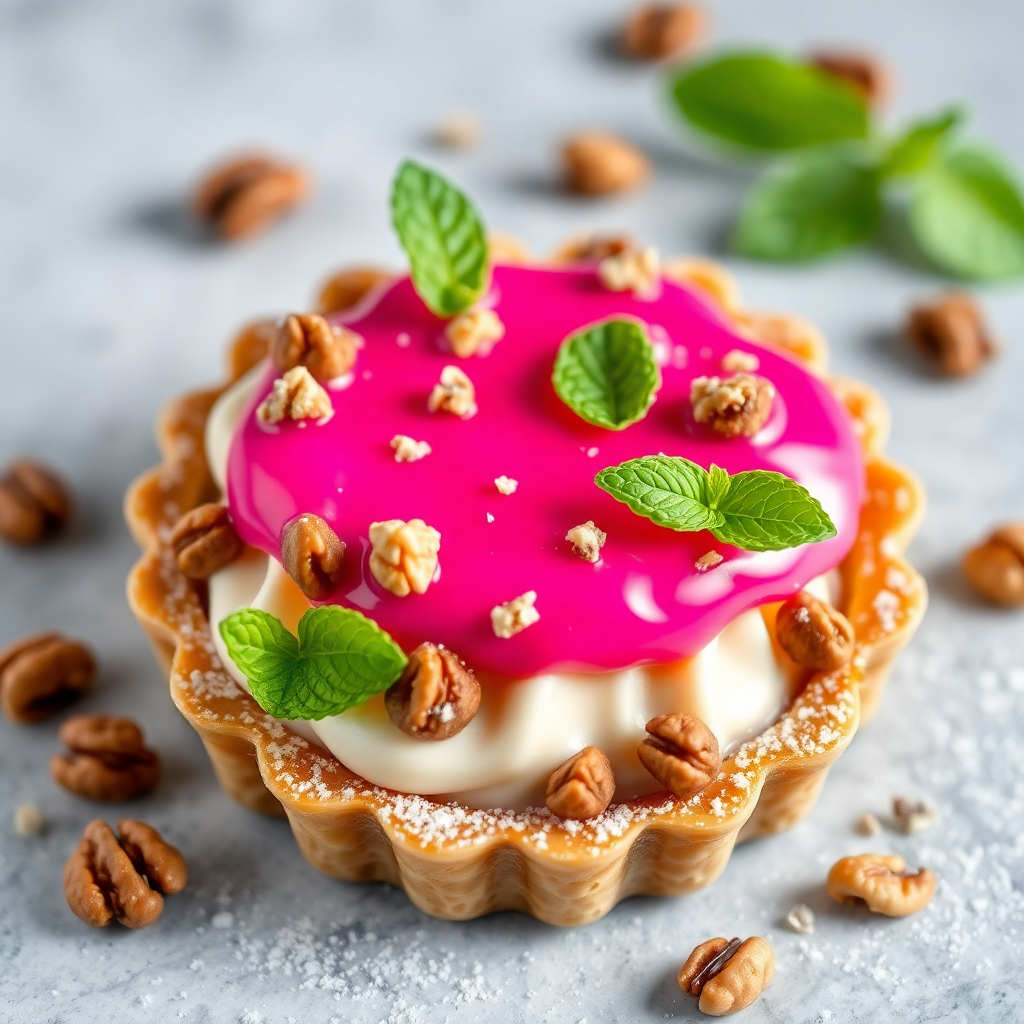 Nuez Sweet Tart with Coffee Chantilly and Pink Pitaya Glaze