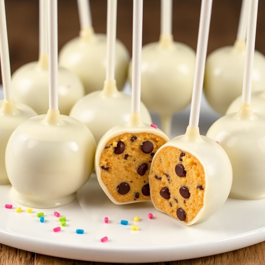 White Chocolate Cake Pops with Edible Cookie Dough Bites Inside