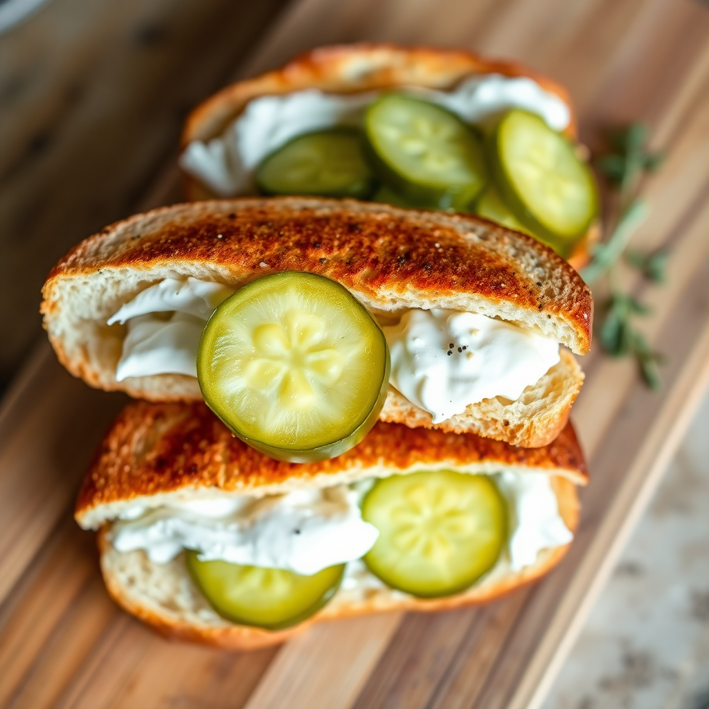 Crunchy Pickle and Cream Cheese Sandwich