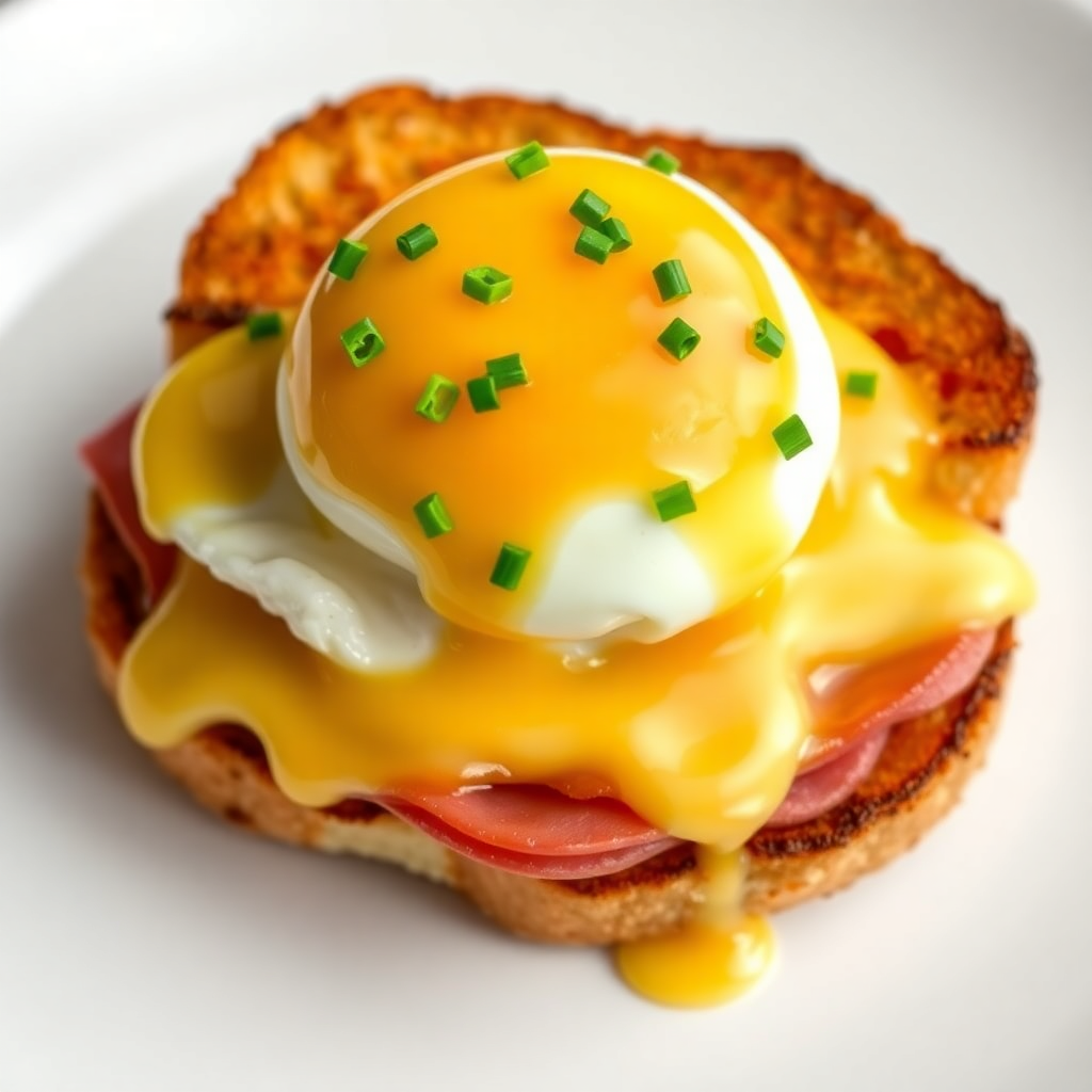Traditional Croque Madame with Melted Gruyère, Artisan Ham, and Poached Egg
