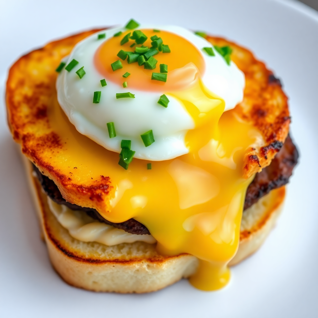 Croque Madame with Gruyere Queso Fundido and Parsley Garnish