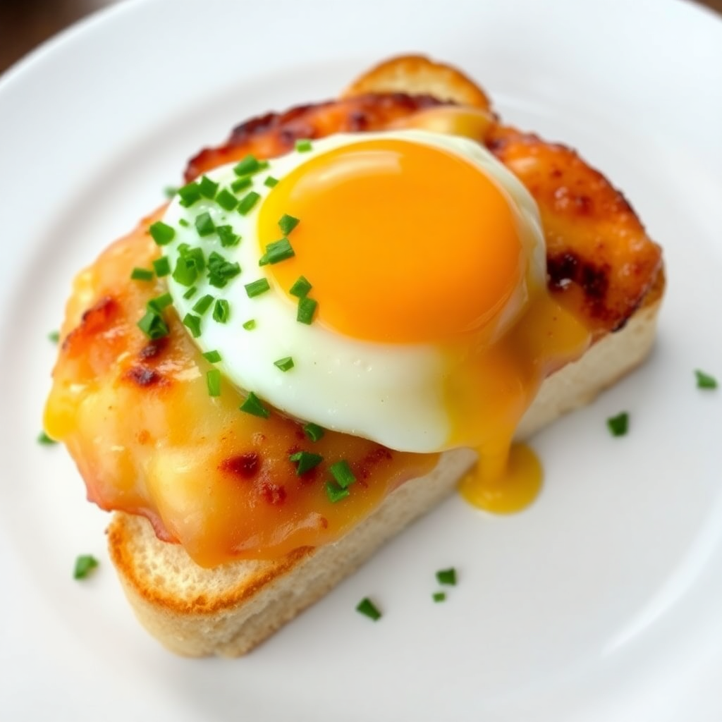 Croque Madame with Gruyère Gratin and Parsley Garnish