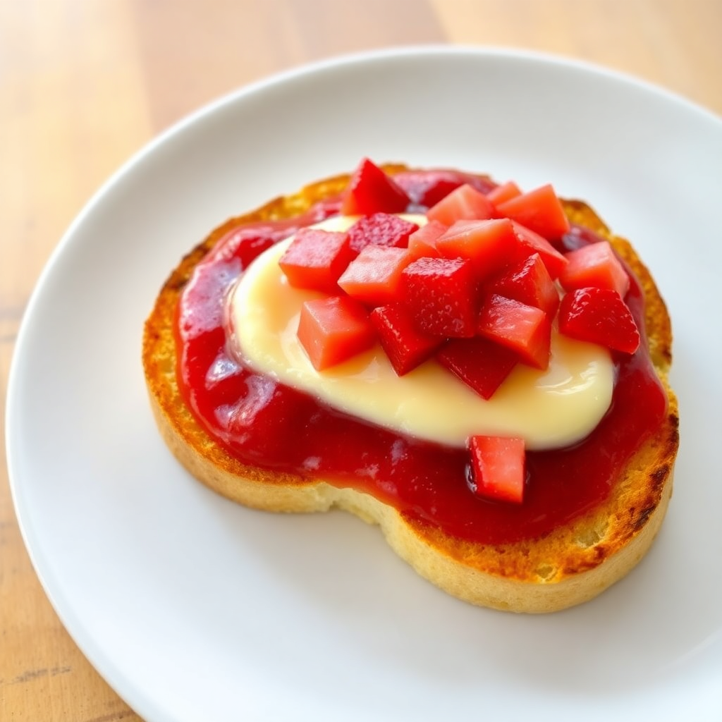 Vanilla Butter French Tostadas with Red Fruit Jelly and Fresh Strawberries