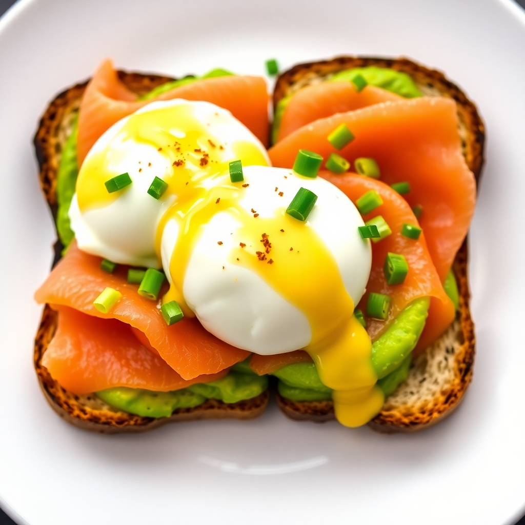 Rustic Toast with Avocado, Salmon, Poached Egg, and Hollandaise