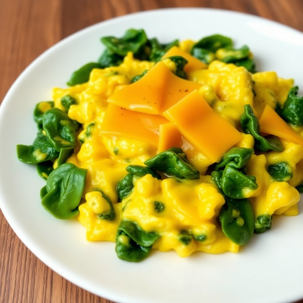 Fluffy Spinach and Cheese Scrambled Eggs