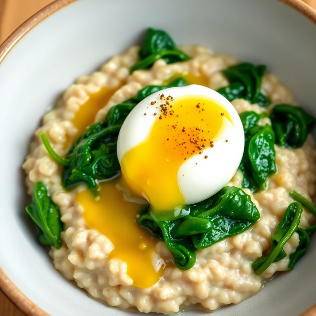 Savory Oatmeal with Spinach and Poached Egg