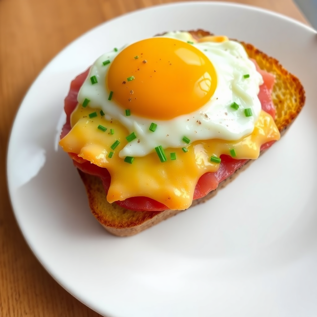 Gratinated Gruyere and Ham Toast with Fried Egg