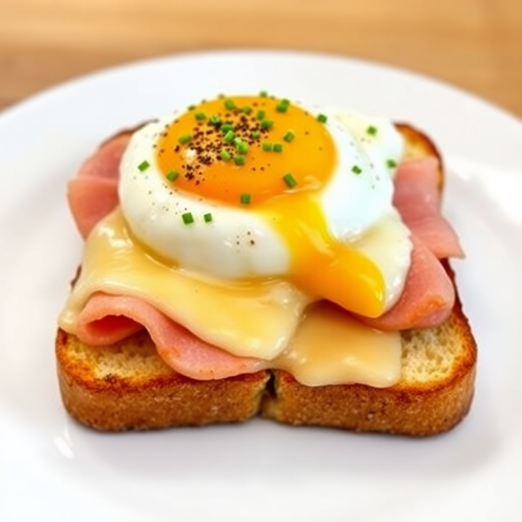 Rustic Gruyere and Ham Open-Faced Sandwich with Fried Egg