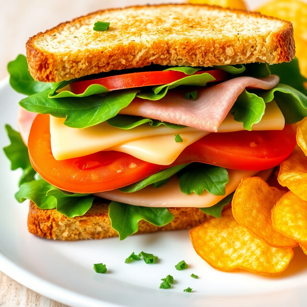 Classic Ham & Cheese Lettuce Sandwich with Herb Mayo and Chips
