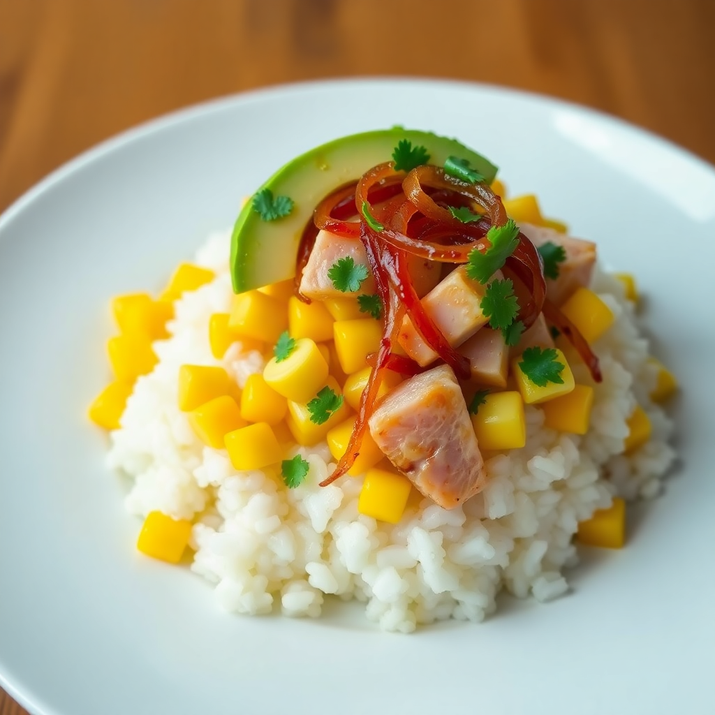 Tuna Avocado Rice Bowl with Corn and Onions