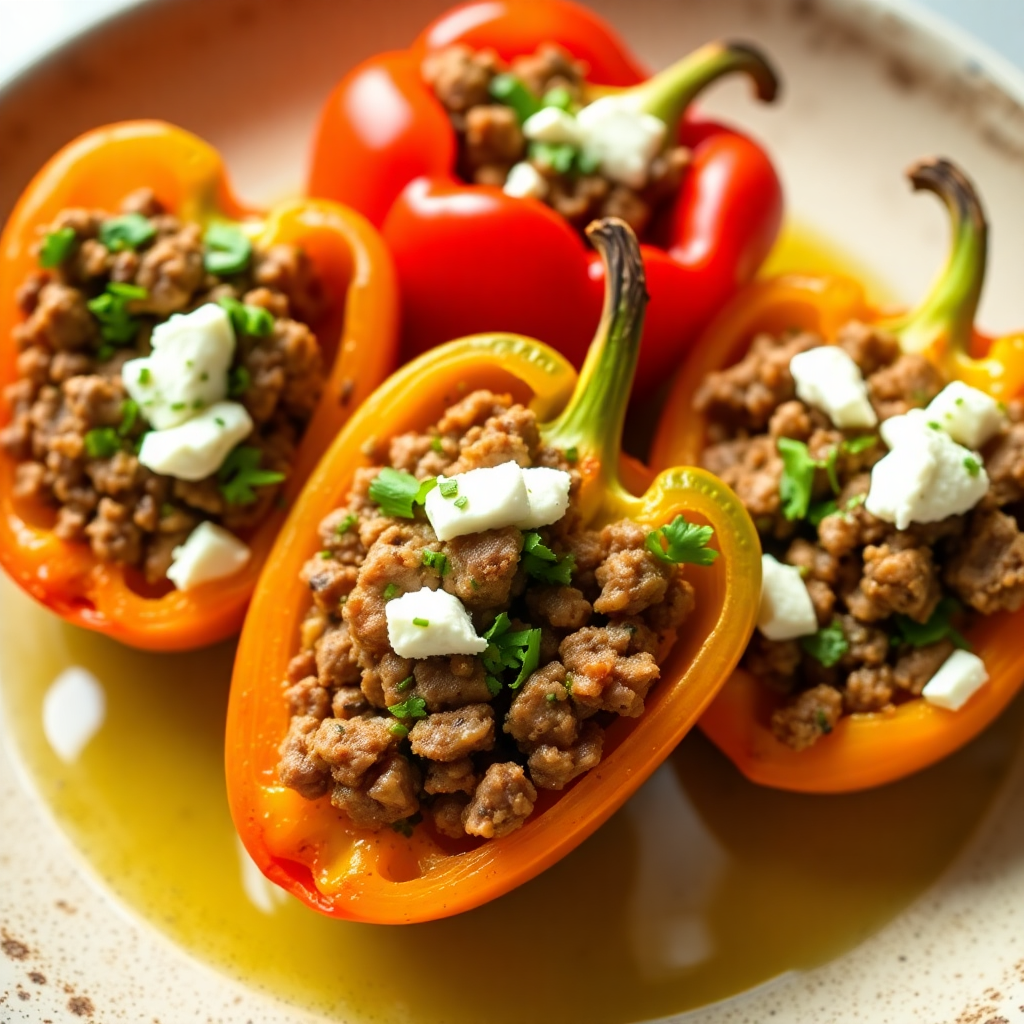 Stuffed Mini Bell Peppers with Minced Meat and Feta
