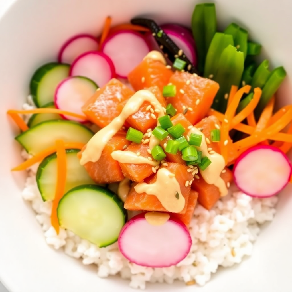 Spicy Salmon Poke Bowl with Fresh Veggies