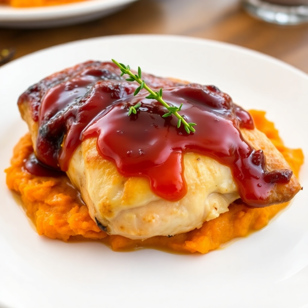 Jam-Glazed Chicken with Sweet Potato Mash