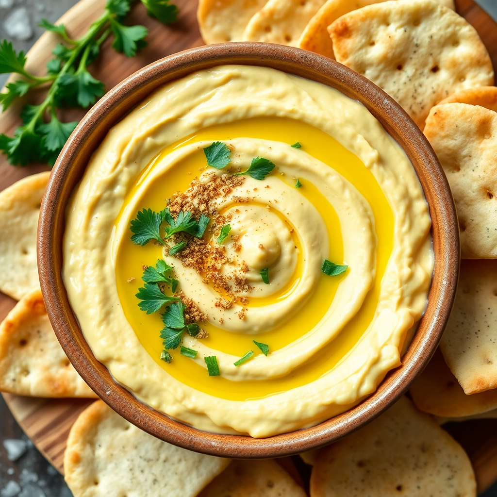 Zesty Lemon-Herb Hummus with Pita Chips