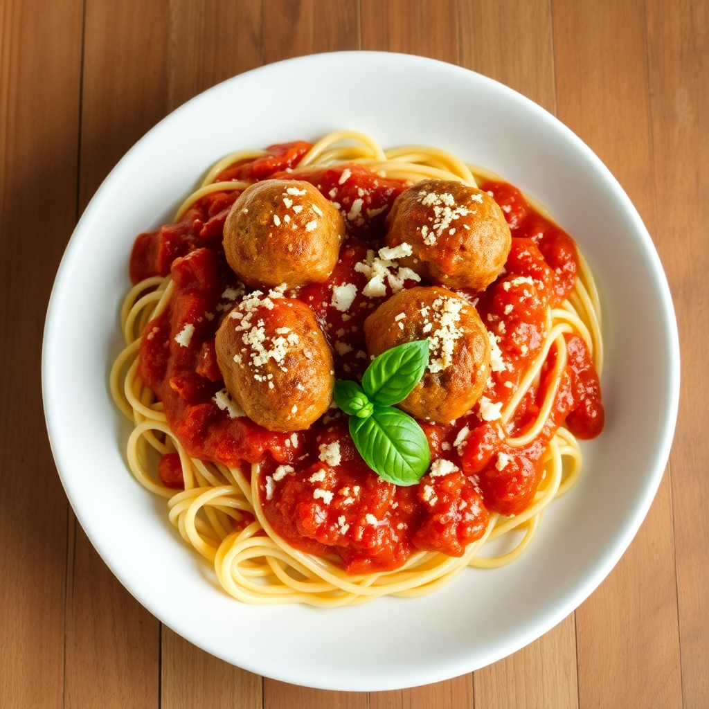 Beef Meatballs in Tomato Sauce with Whole Grain Spaghetti