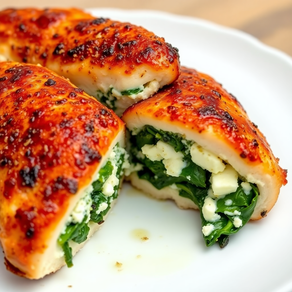 Garlic Spinach and Feta Stuffed Chicken Breast