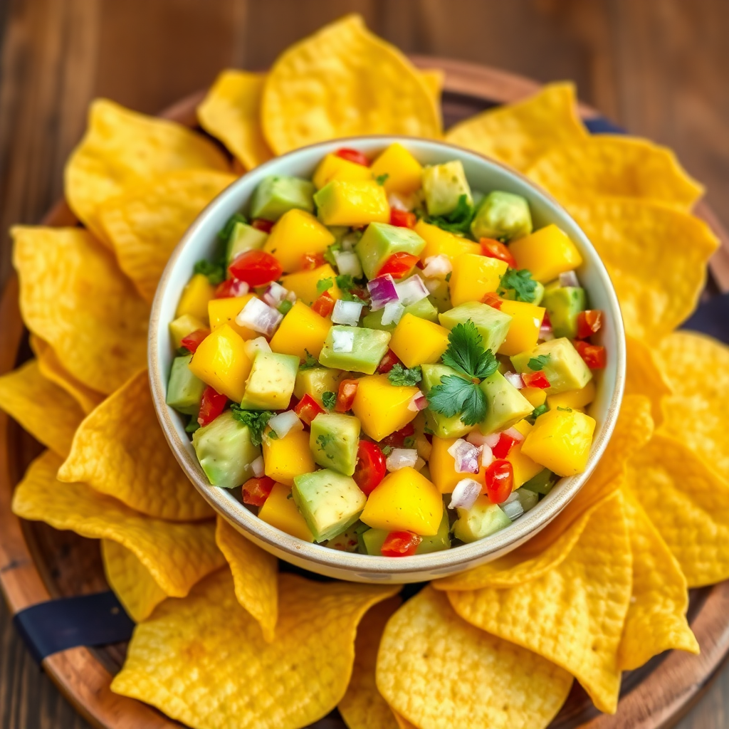 Avocado and Mango Salsa with Plantain Chips