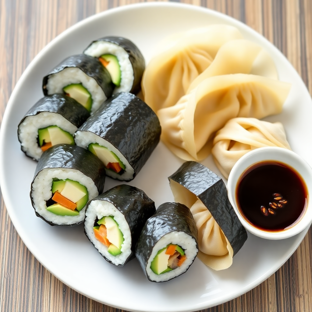 Vegetarian Sushi and Dumpling Duo