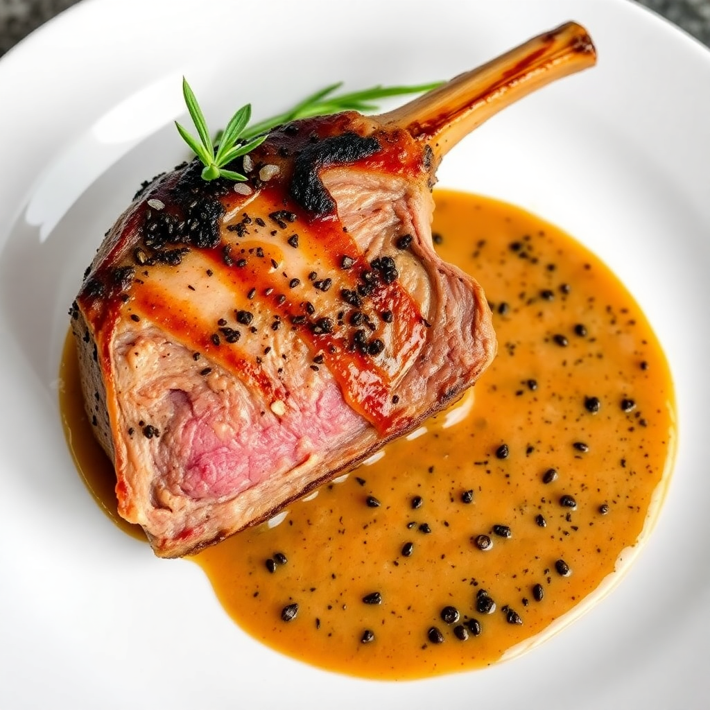 Grilled Lamb Shoulder with Black Pepper Sauce