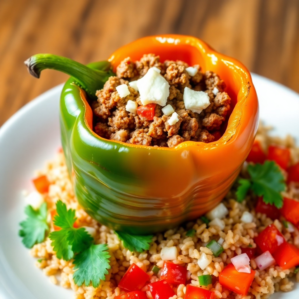 Colombian Beef and Cheese Stuffed Peppers with Rice