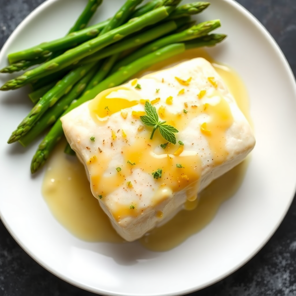 Lemon Butter Cod with Steamed Asparagus