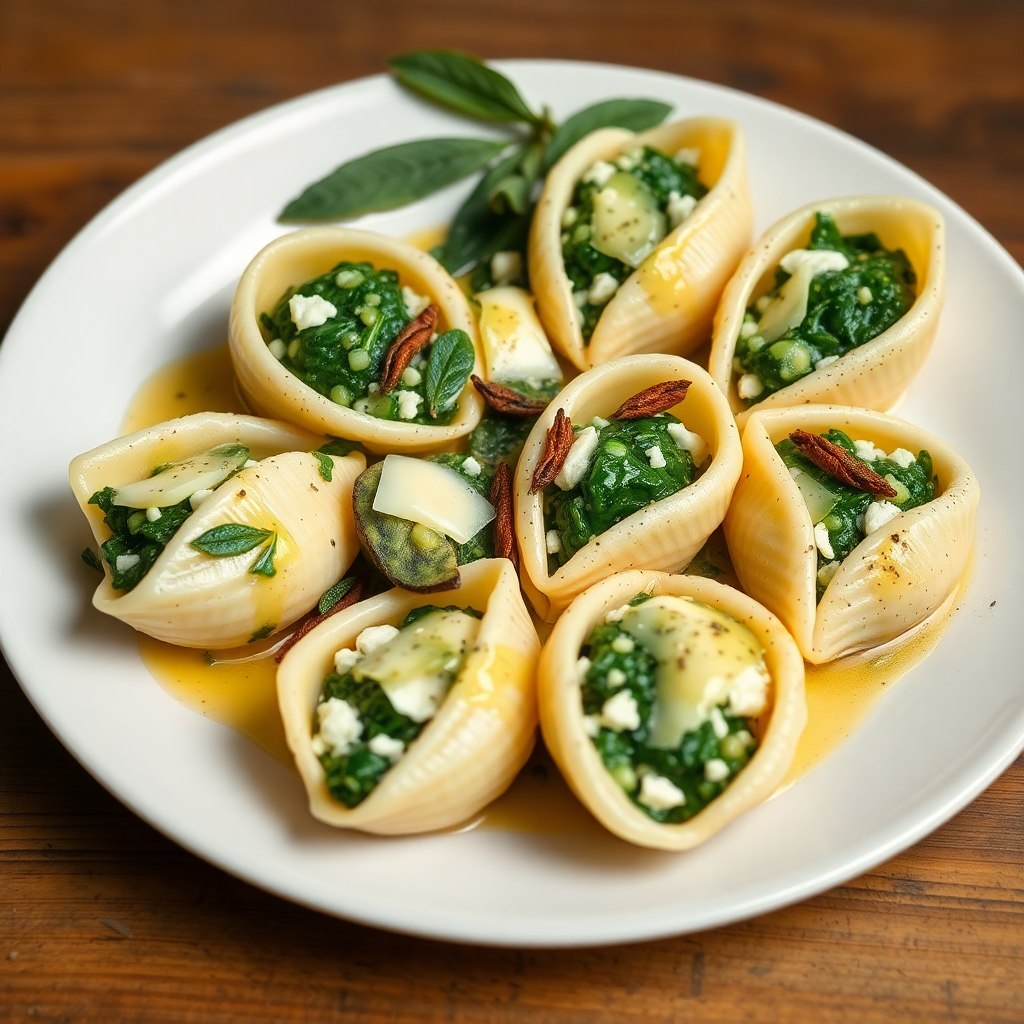 Ricotta and Spinach Stuffed Pasta Shells with Sage Butter