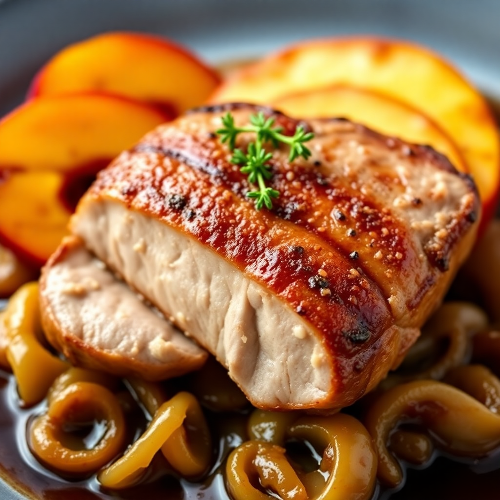 Pork Tenderloin with Peaches and Caramelized Onions