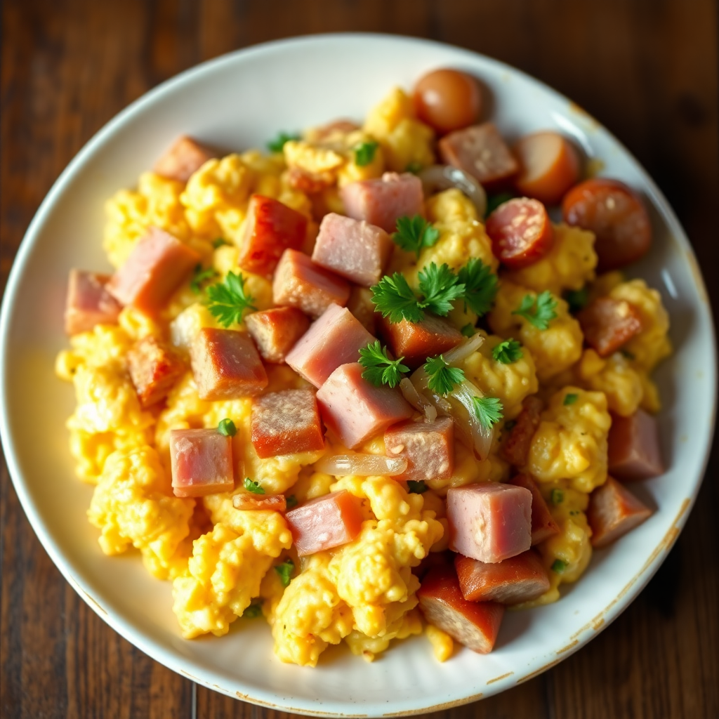 Quick Ham and Sausage Scramble