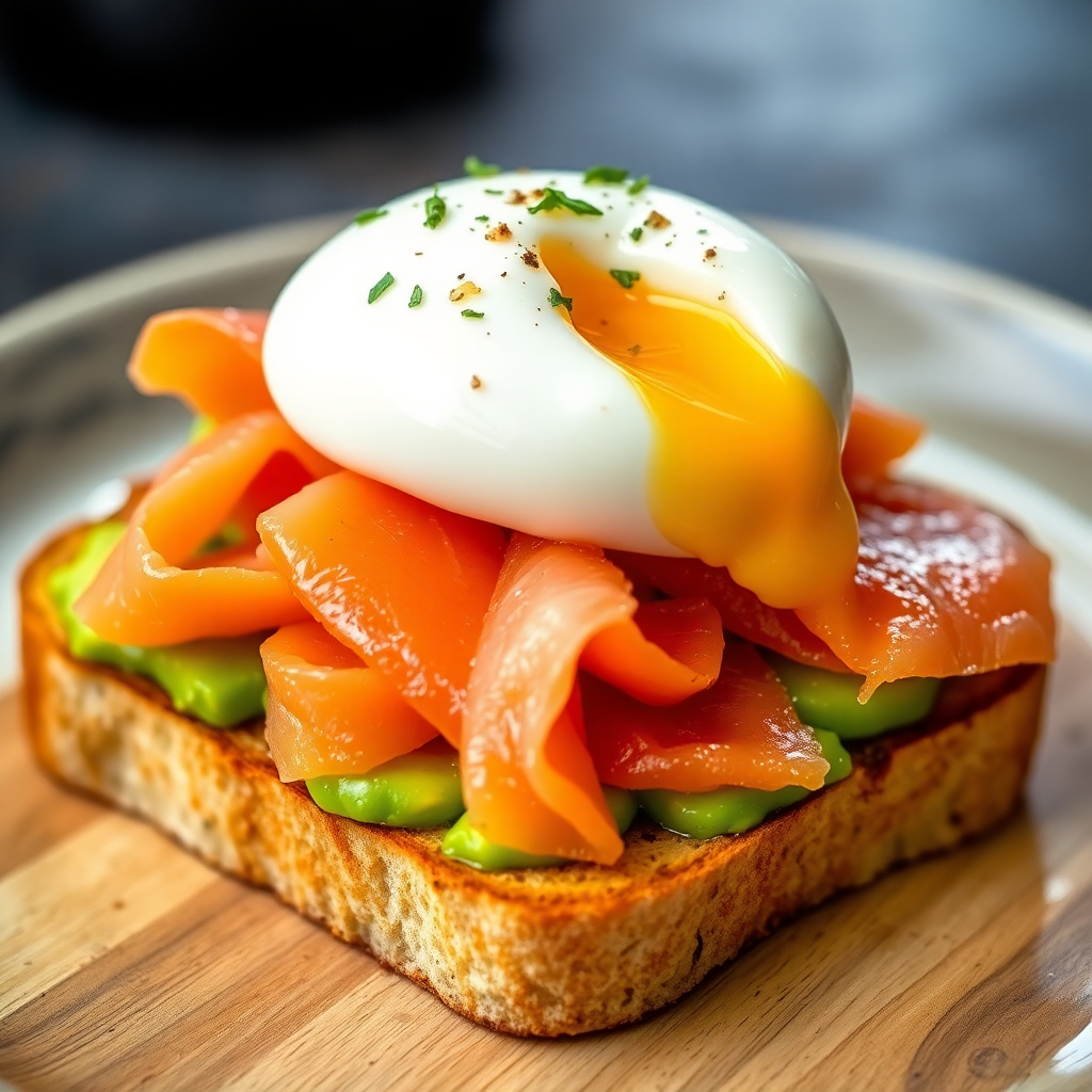Smoked Fish and Avocado Toast with Poached Egg