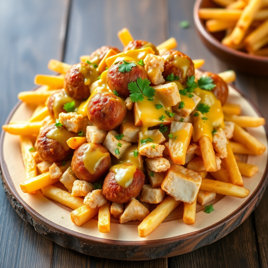 Cheesy Chicken Meatball Fries Airfryer Bake