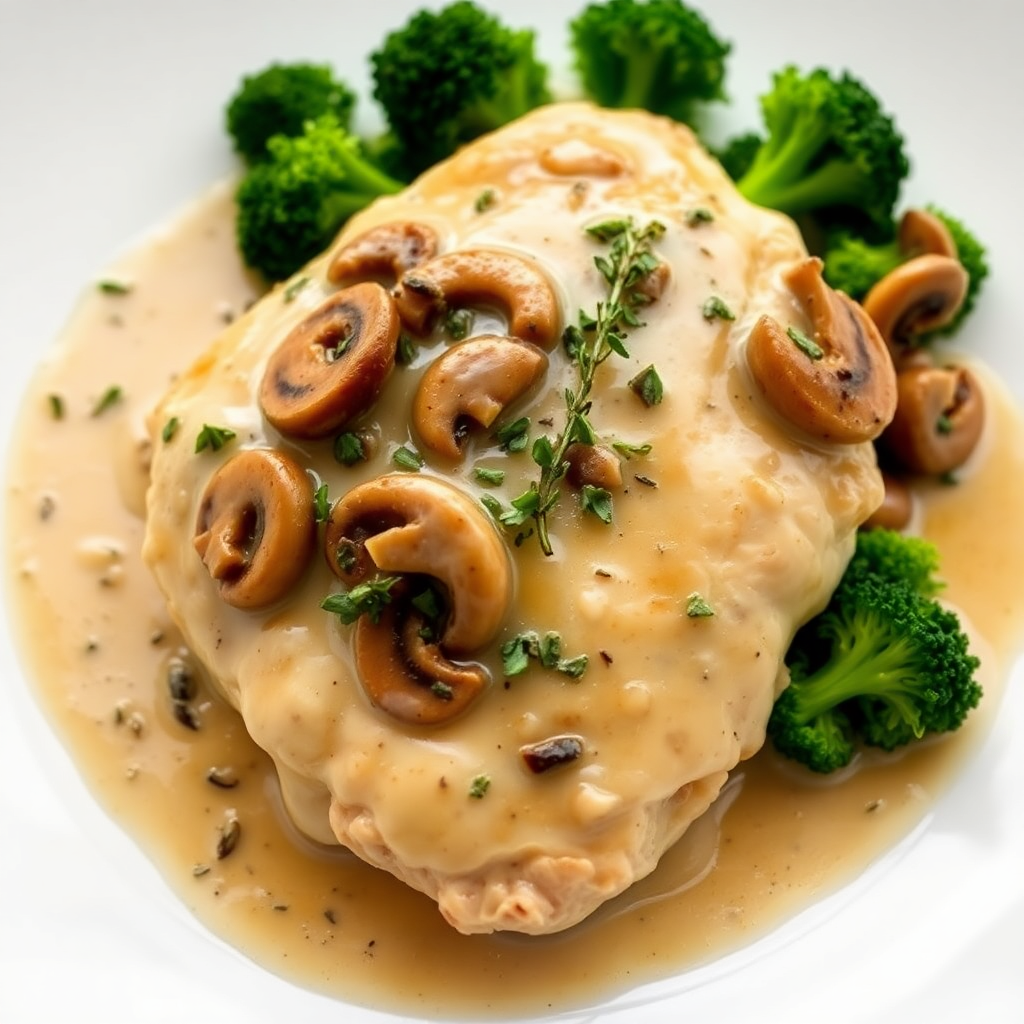 Creamy White Wine Chicken with Mushrooms and Broccoli