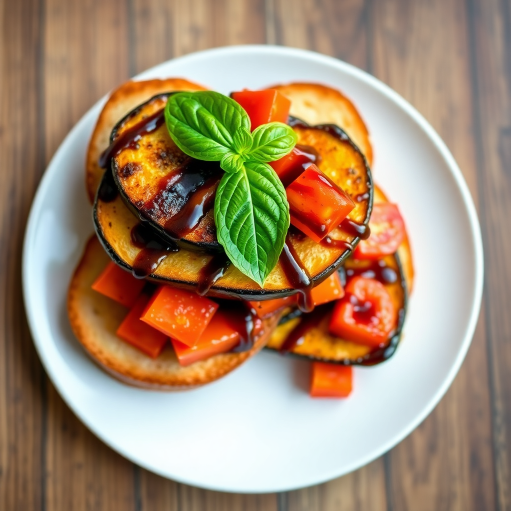 Grilled Aubergine and Tomato Bruschetta