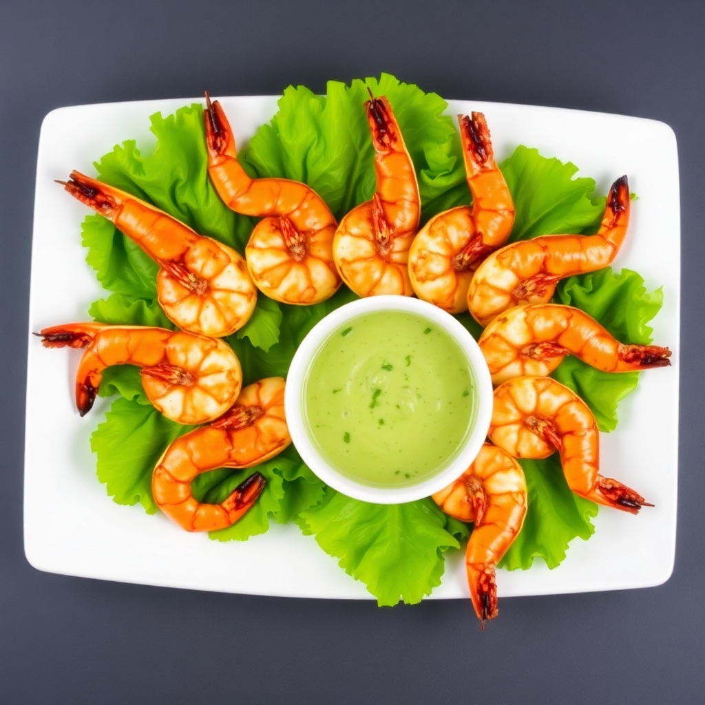 Grilled Prawns with Spicy Green Dipping Sauce