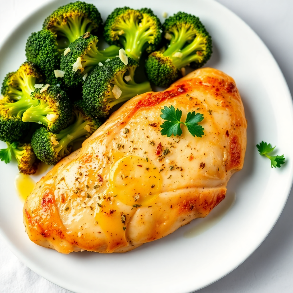 Garlic Parmesan Roasted Broccoli with Lemon Herb Chicken