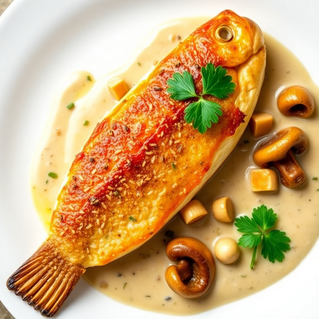 Zander with Creamy Chanterelle Sauce