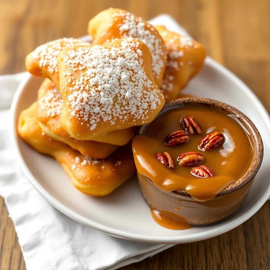Beignets with Pecan Pie Dipping Sauce