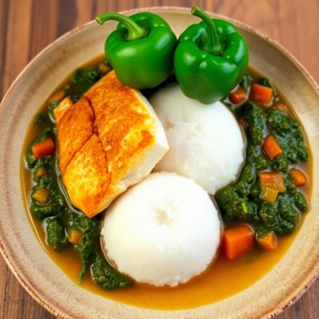 West African Fufu with Fish and Spinach Stew