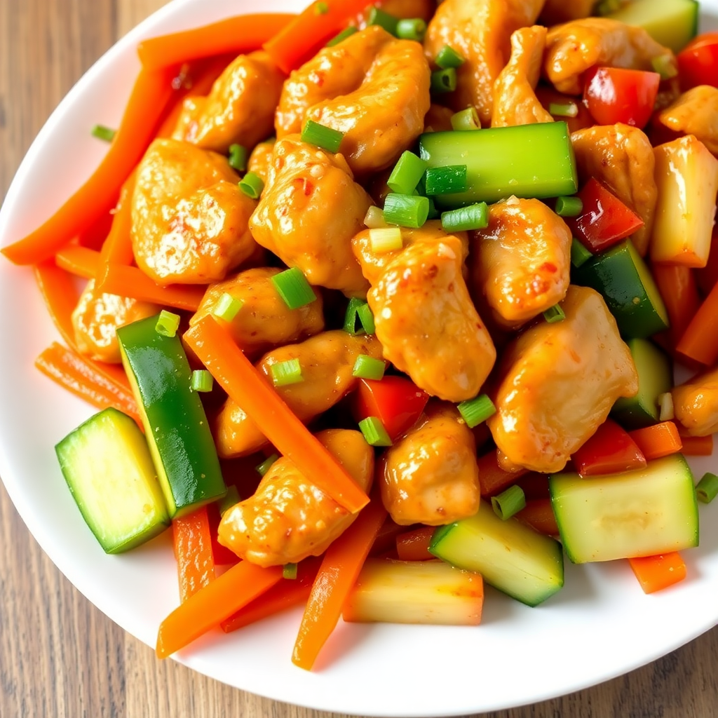 Garlic Chicken Stir-Fry with Carrots and Cucumbers