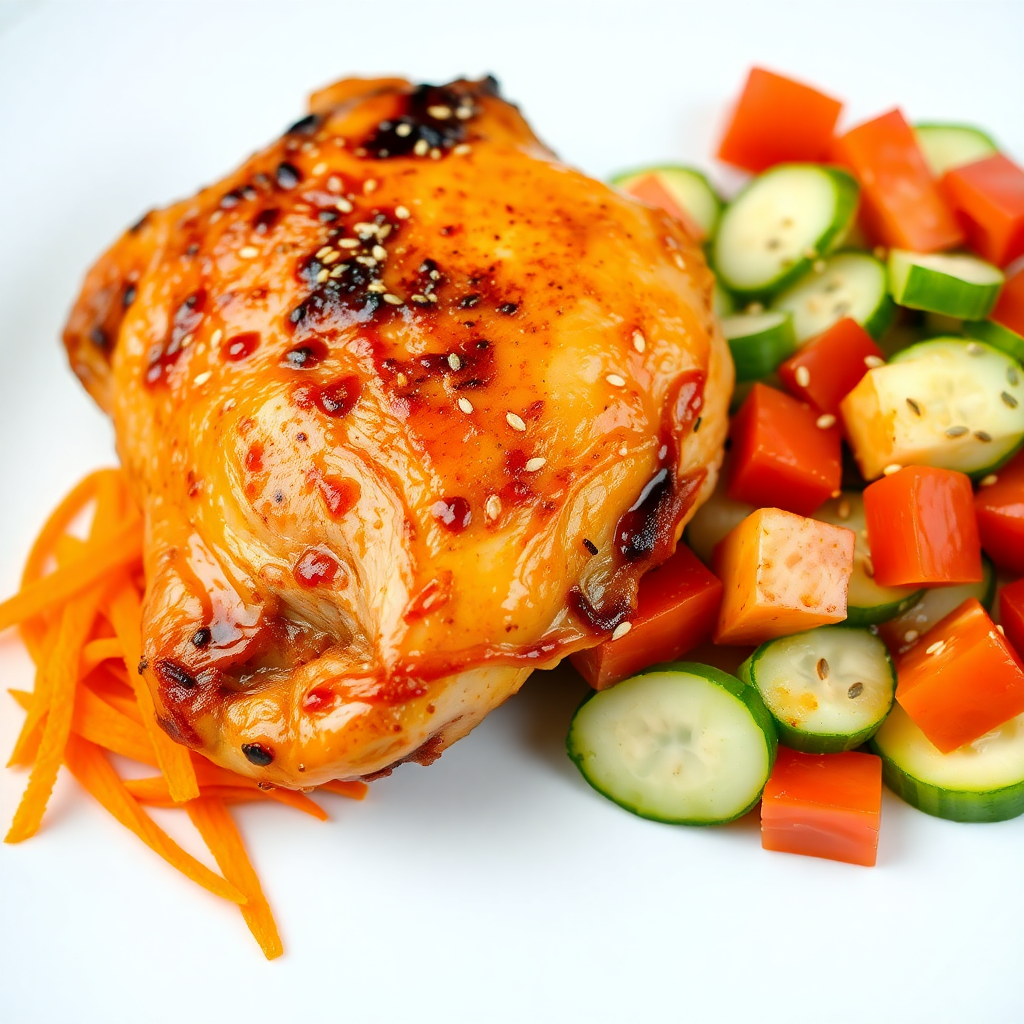 Japanese Garlic Chicken with Carrot and Cucumber Salad