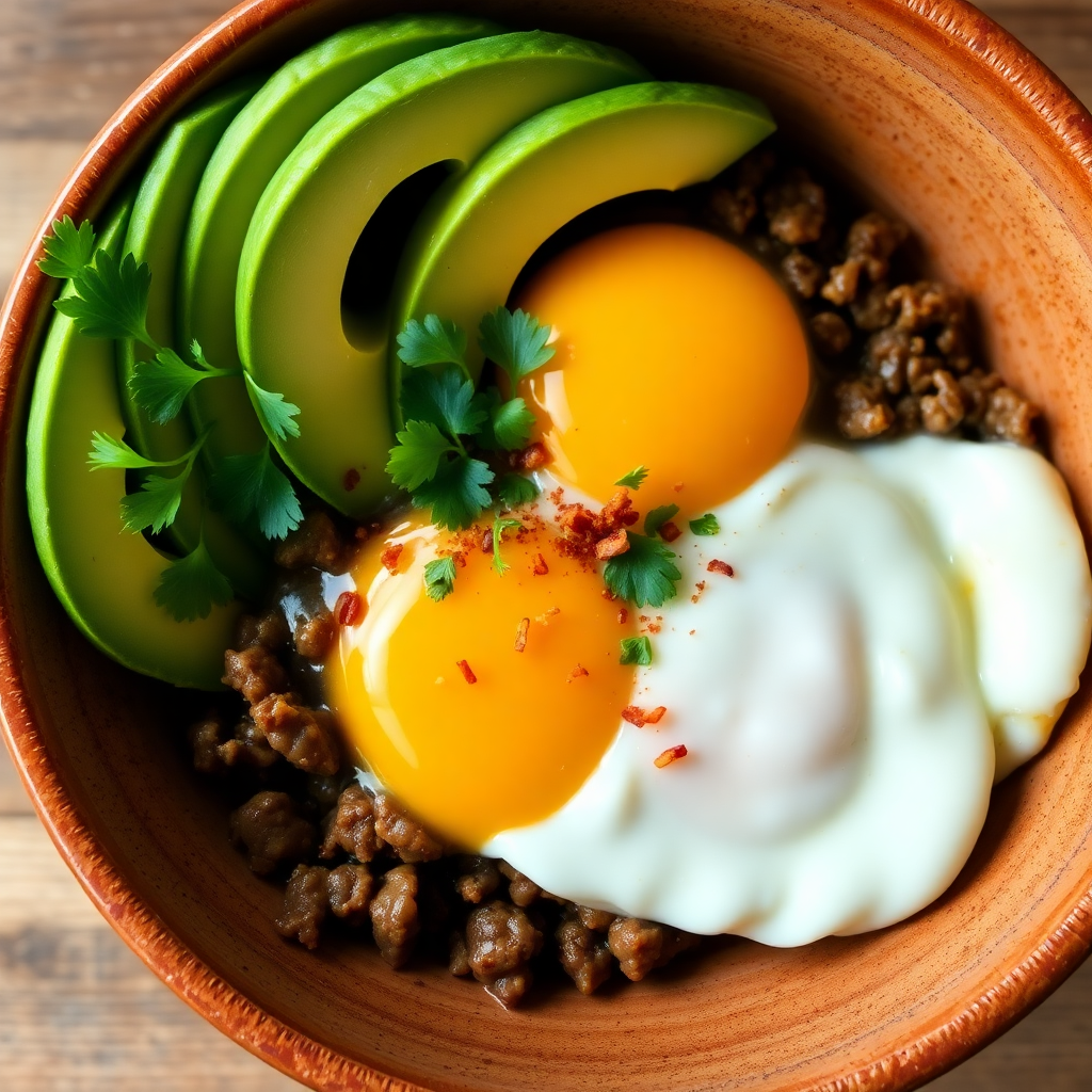 Mince, Avocado & Egg Breakfast Bowl