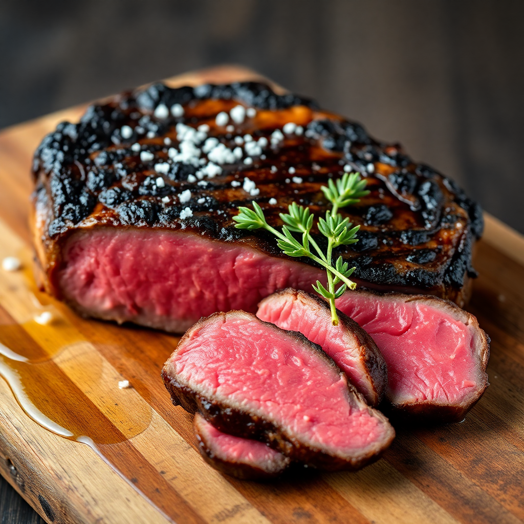 Elegant Medium-Rare Pan-Seared Steak with Sea Salt Finish