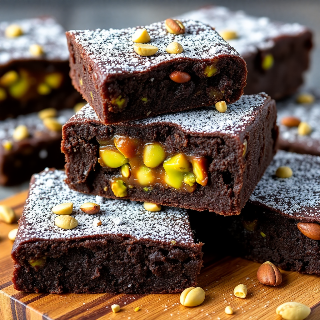 Pistachio Praline Stuffed Brownies