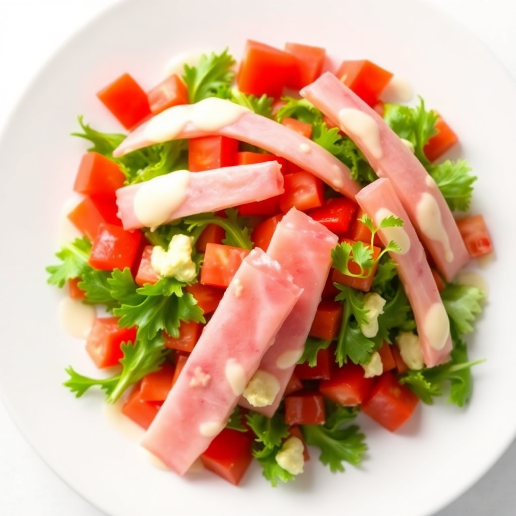 Surimi and Tomato Salad with Horseradish Walnut Dressing
