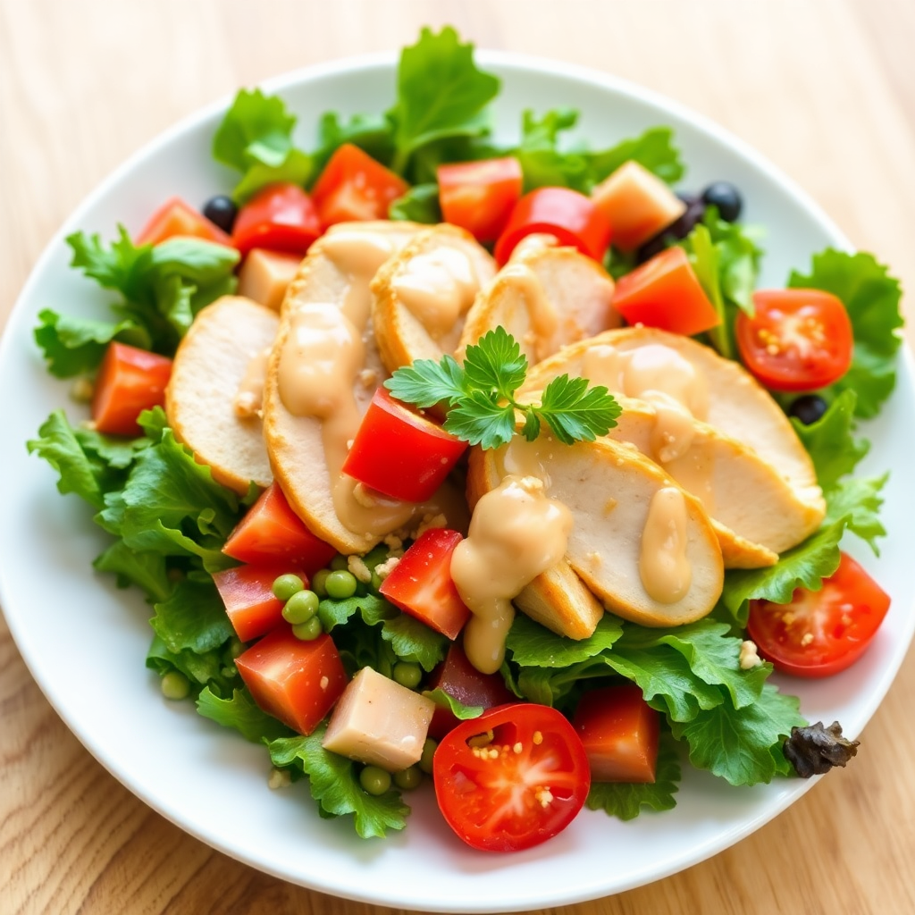 Chicken and Surimi Salad with Horseradish Walnut Dressing